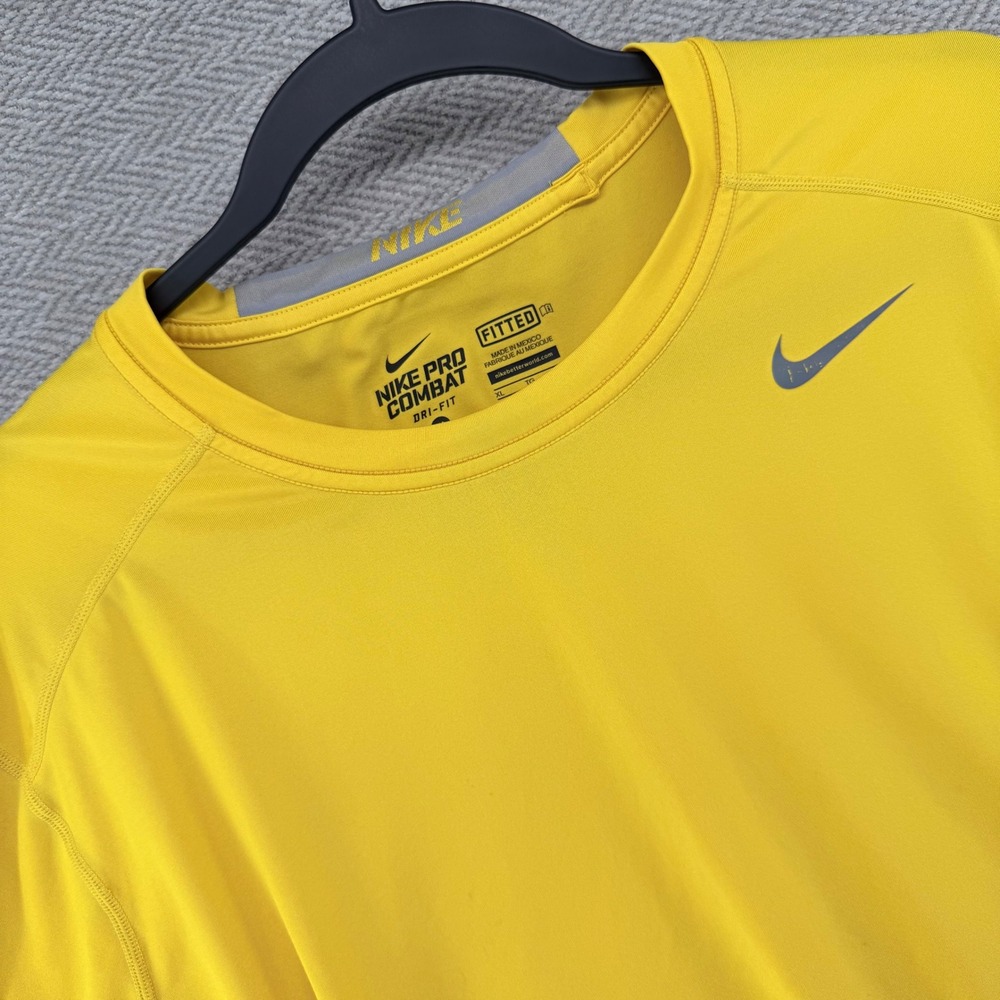Nike Pro Combat Dri-FIT Fitted Shirt Mens XL Yellow Short Sleeve Training Tee